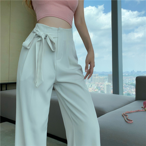 官图原版质量秋季韩版系带西装裤小个子MM高腰直筒垂感西裤女