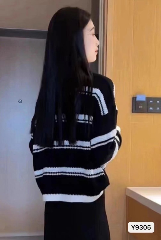 秋冬新款韓版東大門慵懶風圓領紋理間色寬鬆顯瘦長袖上衣女