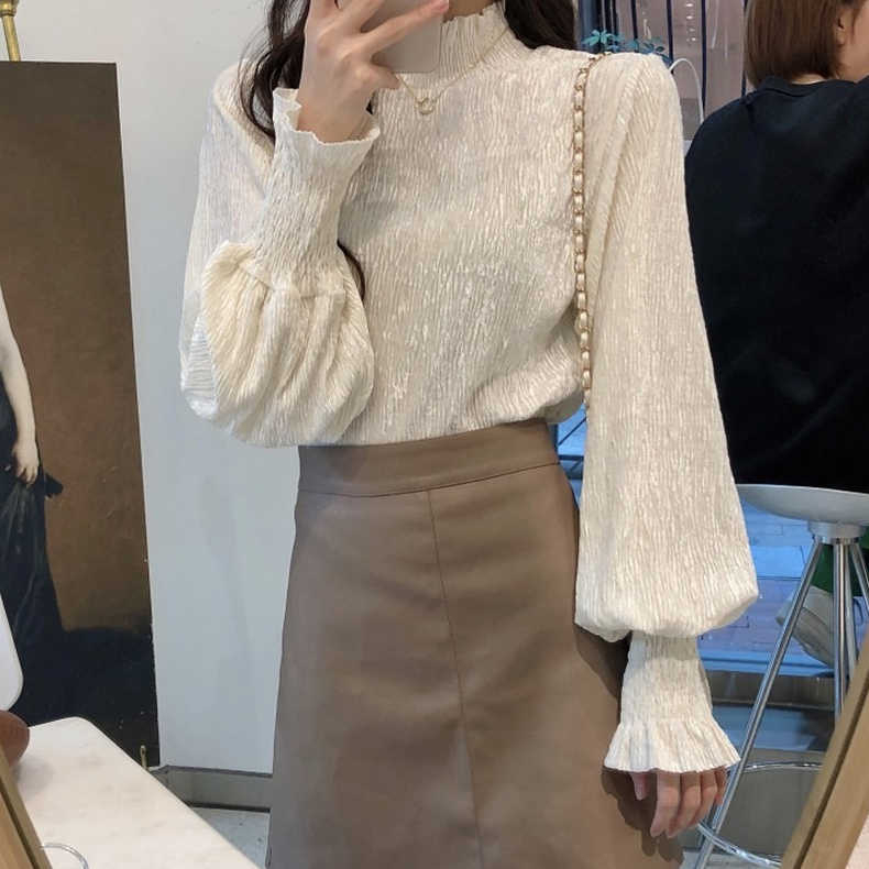 氣質半高領打底衫女新款內搭設計感小眾洋氣金絲絨上衣