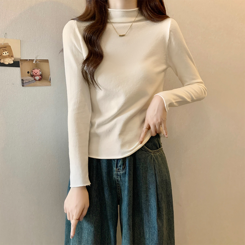 實拍軟糯針織打底衫女春秋冬內搭卷邊半高領毛衣修身顯瘦上衣