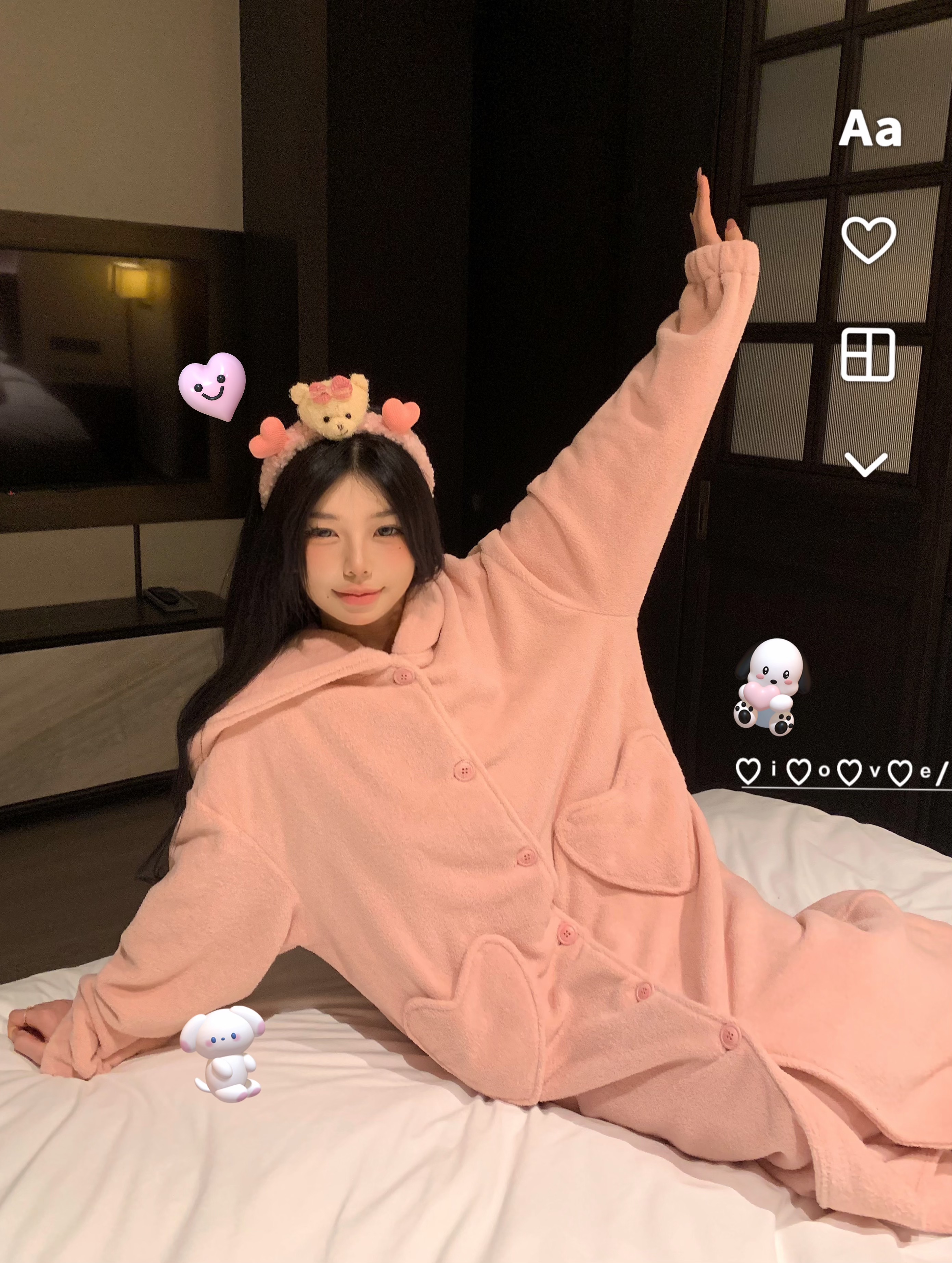 實拍~少女甜美愛心長袖珊瑚絨睡衣女冬款加厚加絨居家服套裝