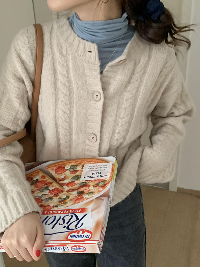 Korean autumn and winter new furry and soft waxy twist sweater cardigan loose round neck warm knitted jacket
