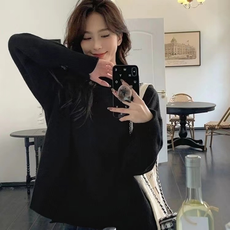 韓版慵懶風毛衣女2023新款冬季洋氣加厚高領套頭針織衫上衣外穿潮