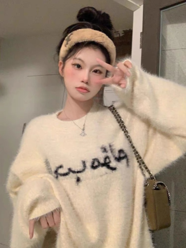 宋正恩宋小恩馬海毛毛衣女2023秋季新款寬鬆慵懶風針織衫套頭上衣