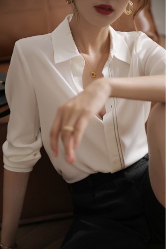 White shirt women's long sleeve spring and autumn women's design niche silk satin acetate shirt high-end top