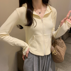 Women's Fitted Slimming Long Sleeve Hooded Zip-up Sweatshirt Autumn/Winter 2023 New Arrival Petite Short Jacket Top