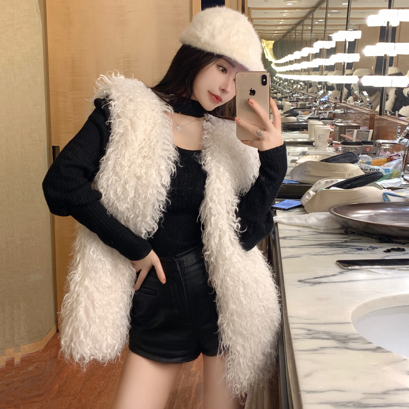 Actual shot of 2023 new vest sheep curly cow color woven fur coat short waistcoat plush vest