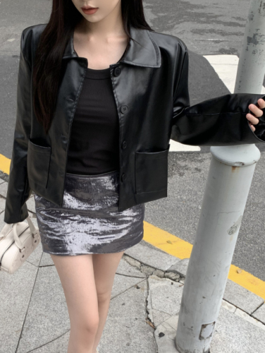 实拍 PU皮衣外套女2023秋新款韩版时尚复古夹克上衣