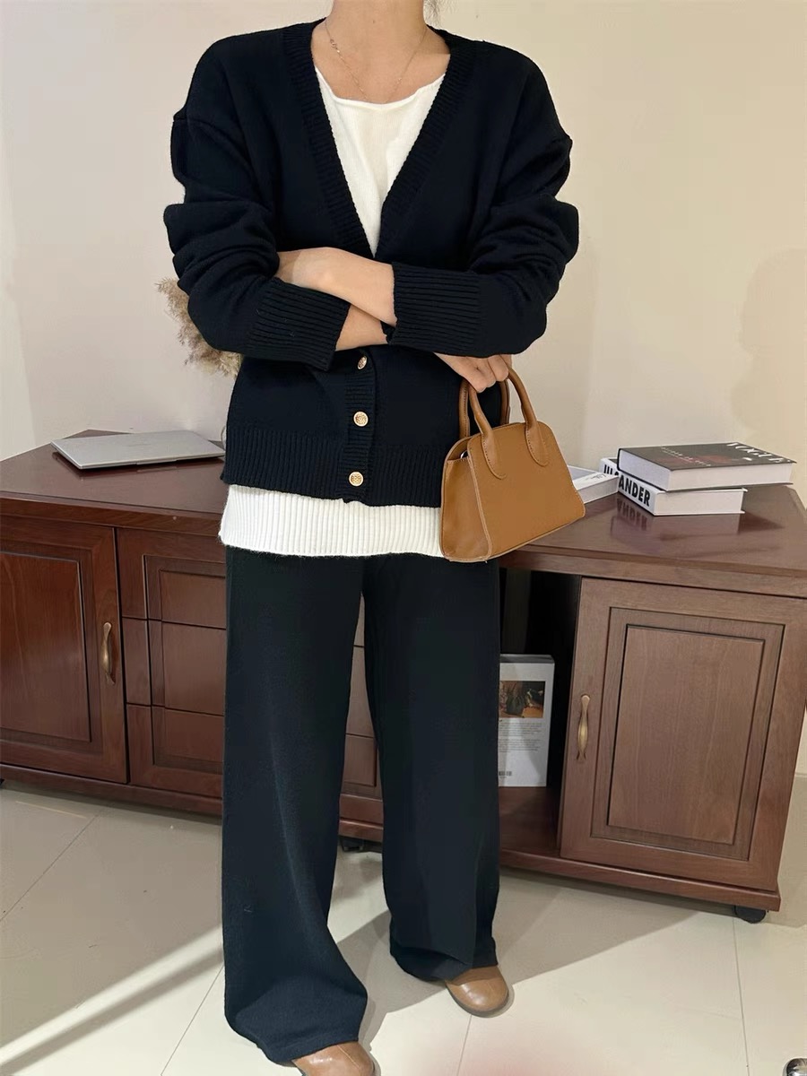 小宜定製雙子套裝純羊毛假兩件針織套裝女秋冬季慵懶風兩件套