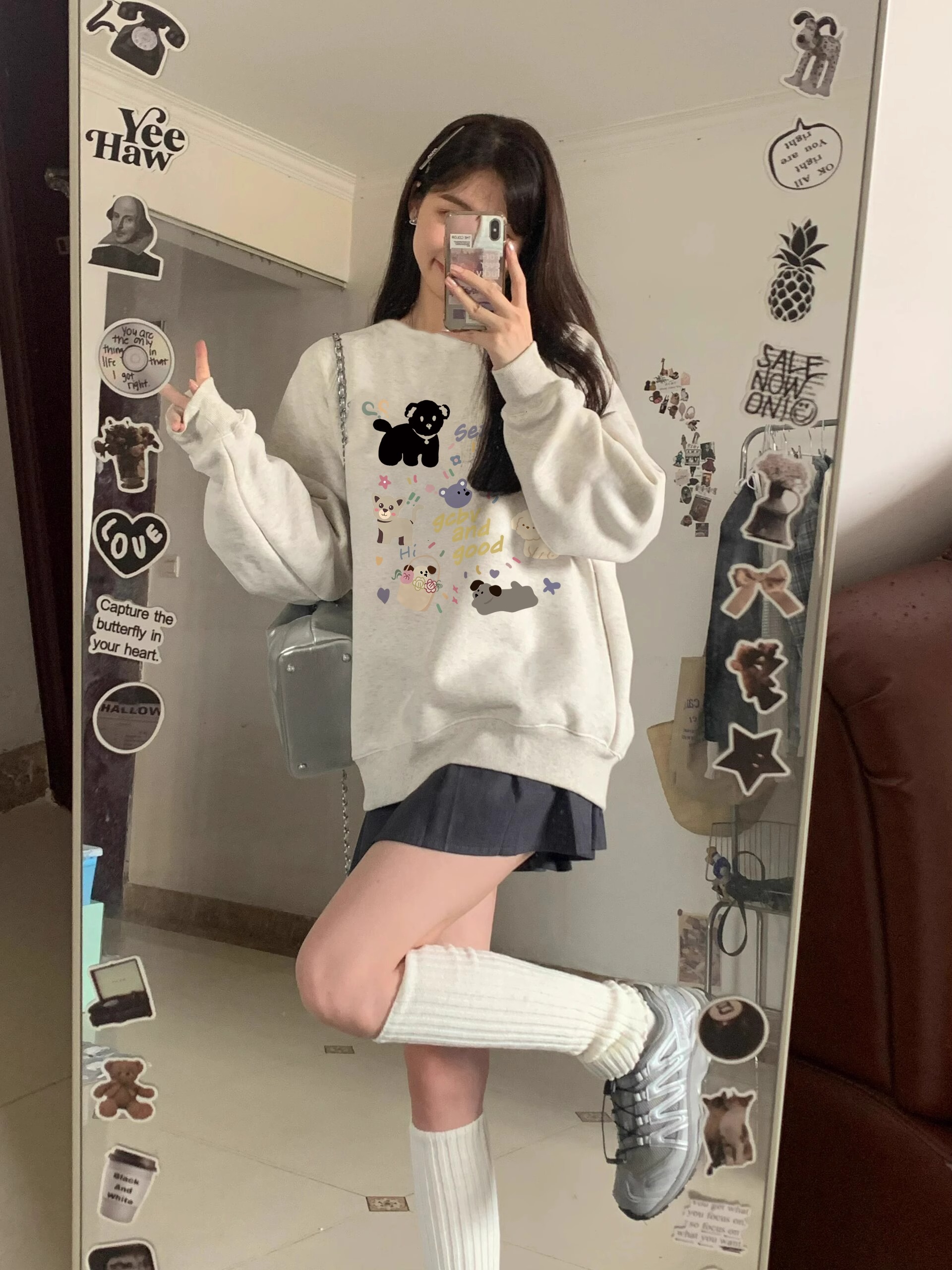CVC棉麵食毛華棉複合/牛奶絲300克銀狐絨400克前 印花圓領衛衣女