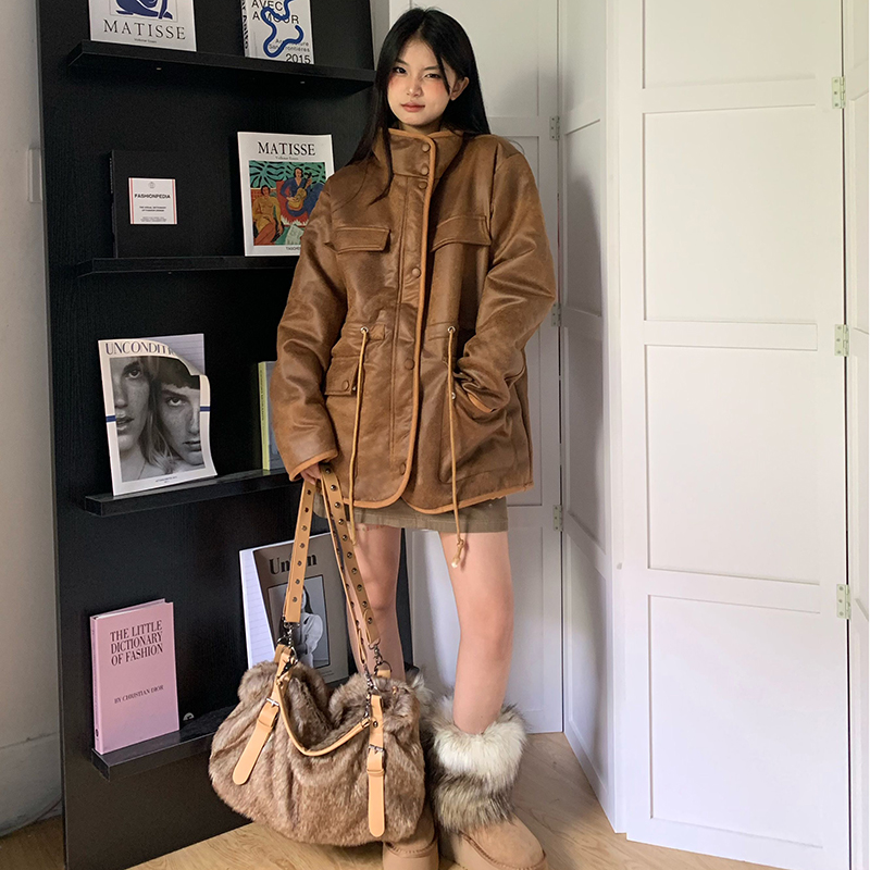 實拍~冬美式高級感小眾加厚絨棉服寬鬆復古兩面穿羊羔毛棉衣