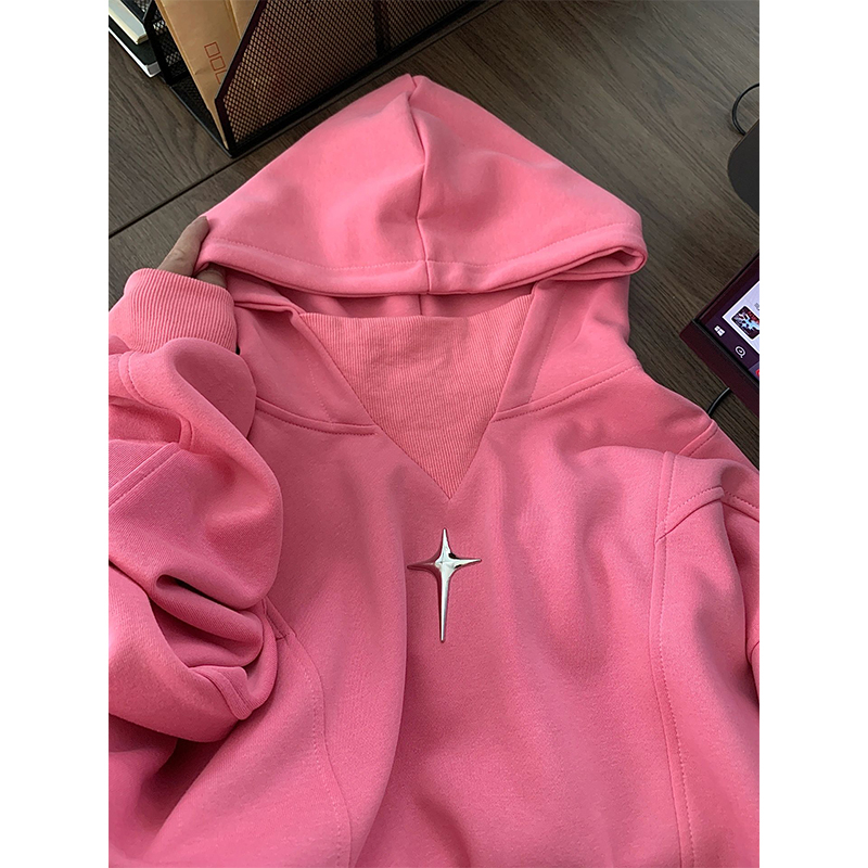 2023 Korean Fashionable Chinese Cotton Composite Milk Silk American Street Retro Hooded Sweatshirt Women's Autumn Loose Jacket