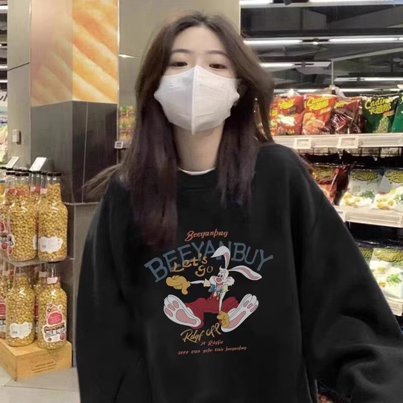 CVC棉麵食毛華棉複合/牛奶絲300克銀狐絨400克前 印花圓領衛衣女