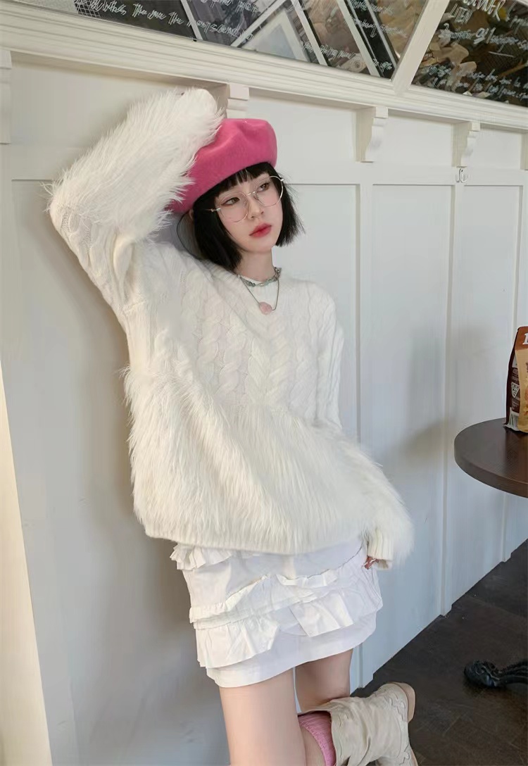 水貂絨流蘇麻花毛衣女秋季新款2023設計感小眾寬鬆套頭針織衫上衣