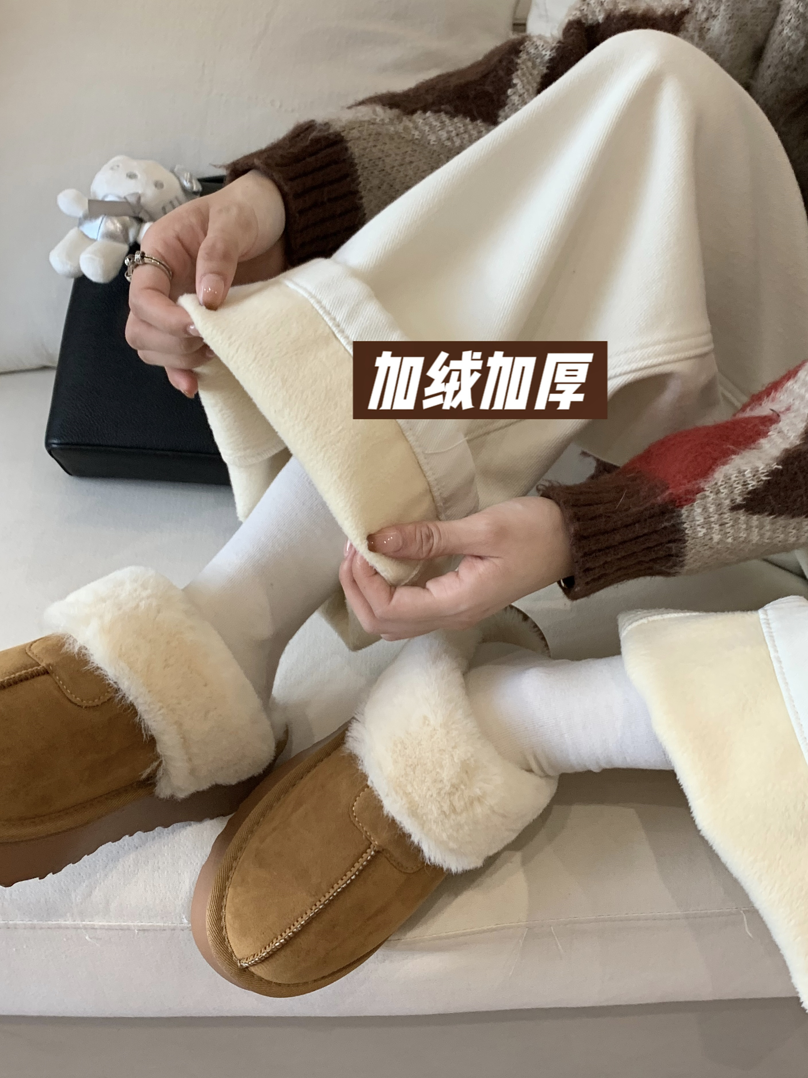 實拍 冬季新款加絨加厚寬鬆闊腿直筒拖地牛仔褲
