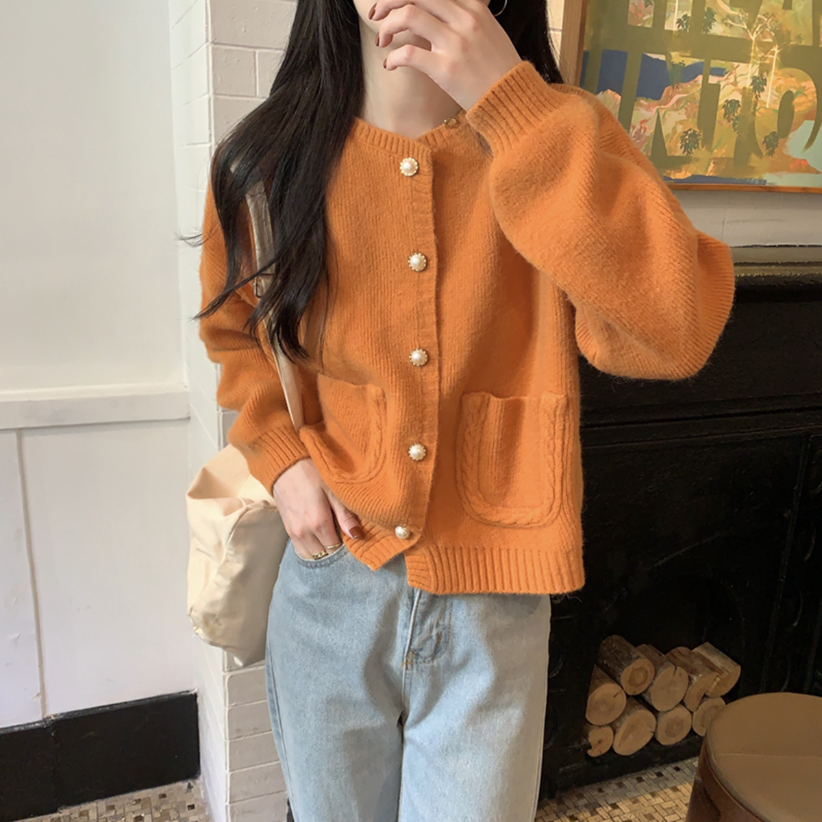 Korean autumn and winter new Korean style ins style loose candy color arctic velvet knitted women's sweater jacket