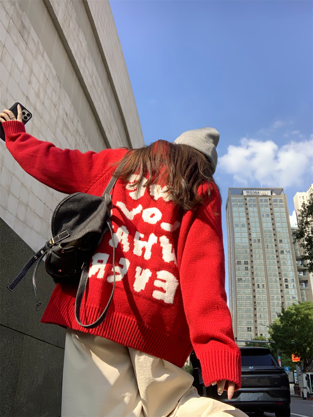 實拍~ 韓版後背字母印花笑臉寬鬆慵懶風顯瘦長袖針織毛衣開衫