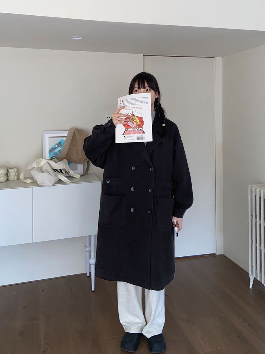 雙排扣西裝領大衣女2023年秋冬新款高級感顯瘦小個子毛呢外套