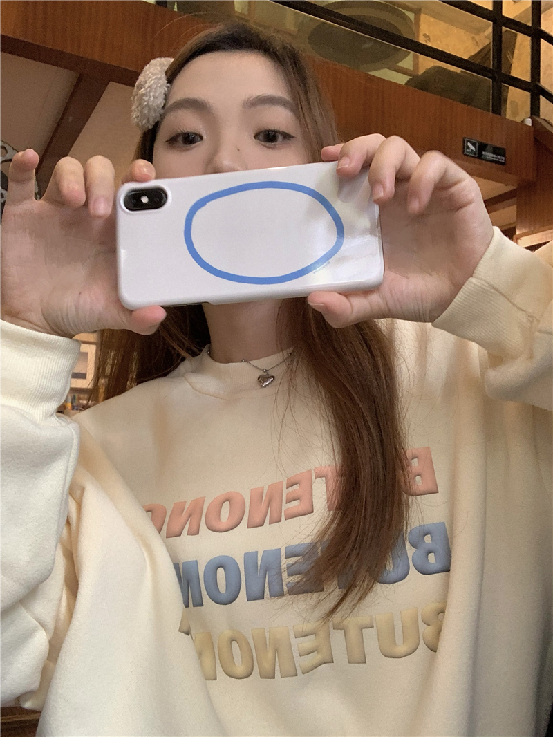 Letter printed thickened velvet and gentle style large size sweatshirt for women in autumn and winter loose and versatile casual long-sleeved pullover top