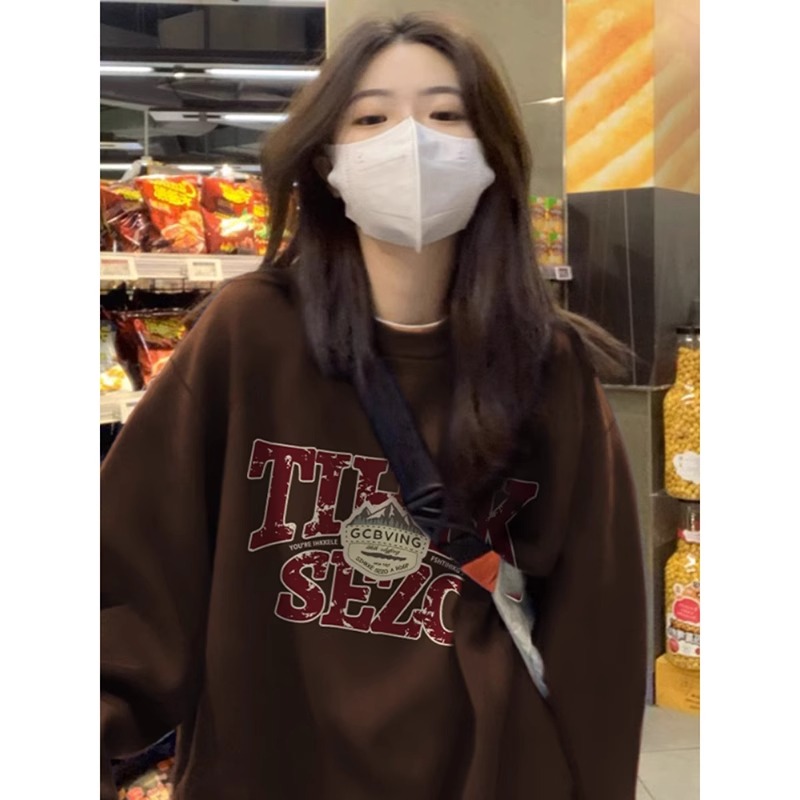 CVC棉麵食毛華棉複合/牛奶絲300克銀狐絨400克前 印花圓領衛衣女