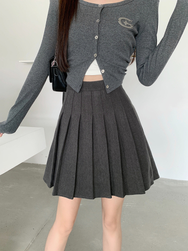 Real shot ~ Large size fat autumn and winter versatile woolen skirt for women with high waist and slimming A-line pleated short skirt