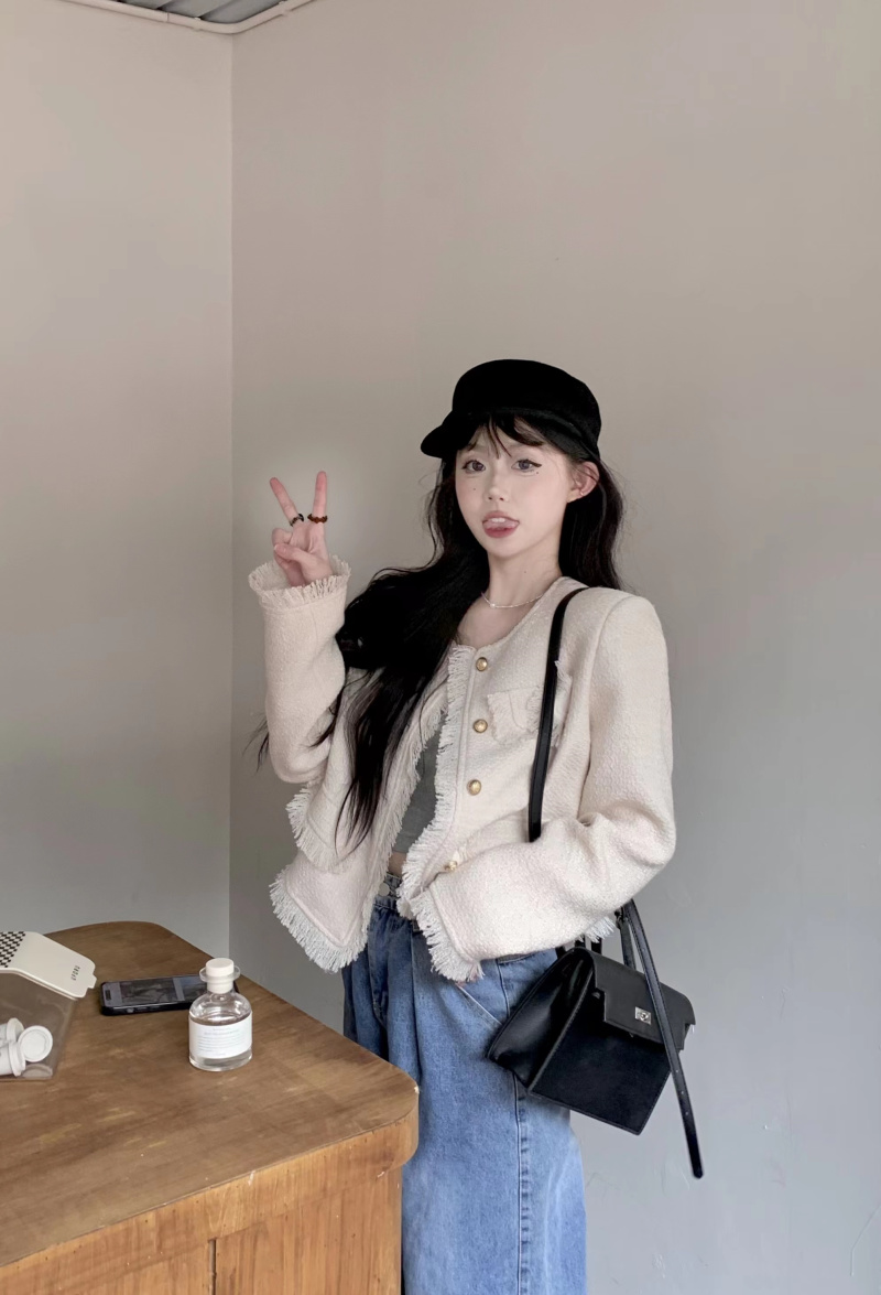 實拍~小香風流蘇長袖秋冬名媛上衣