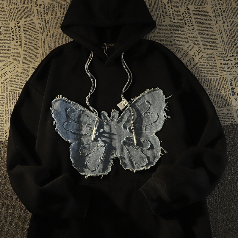 310g imitation cotton interwoven fabric, non-pilling, velvet sweatshirt for women, hooded patch embroidery, double layer hood with back strip