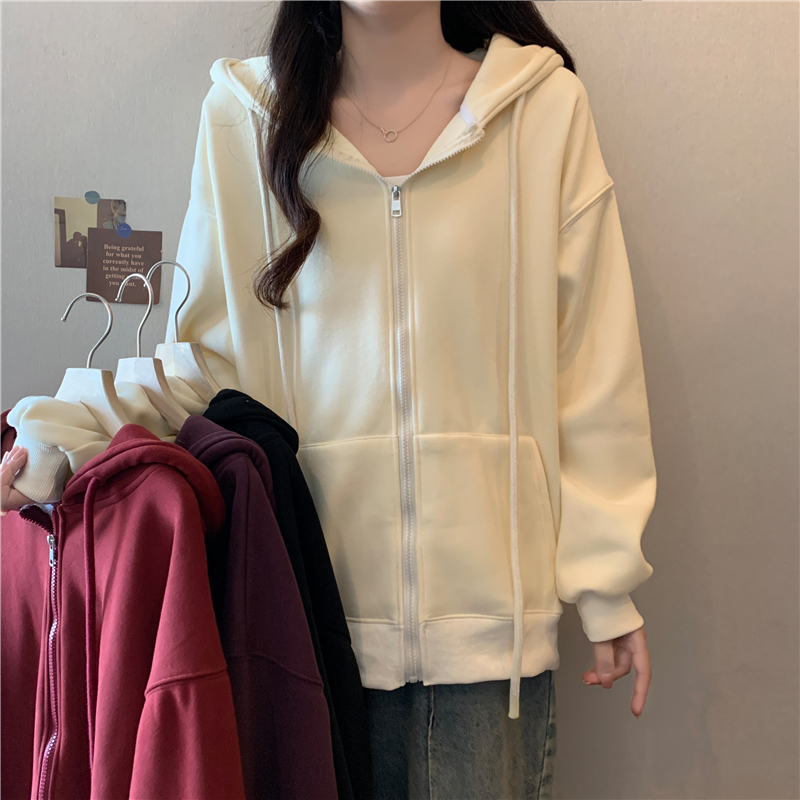 Actual shot of winter Korean style loose Chinese cotton composite silver fox velvet hooded mid-length large size plus velvet thickened sweatshirt for women