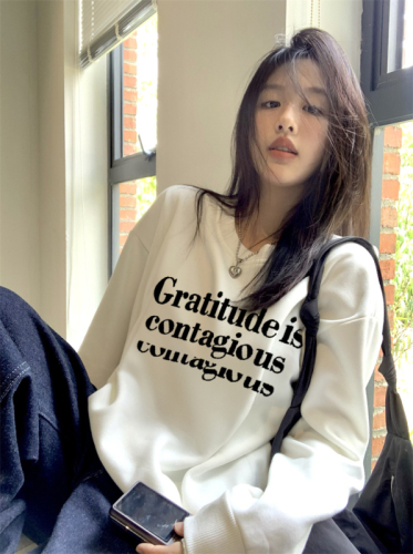 Real shot Autumn and winter new pure cotton round neck top pullover long sleeve letter casual high quality round neck sweatshirt for women