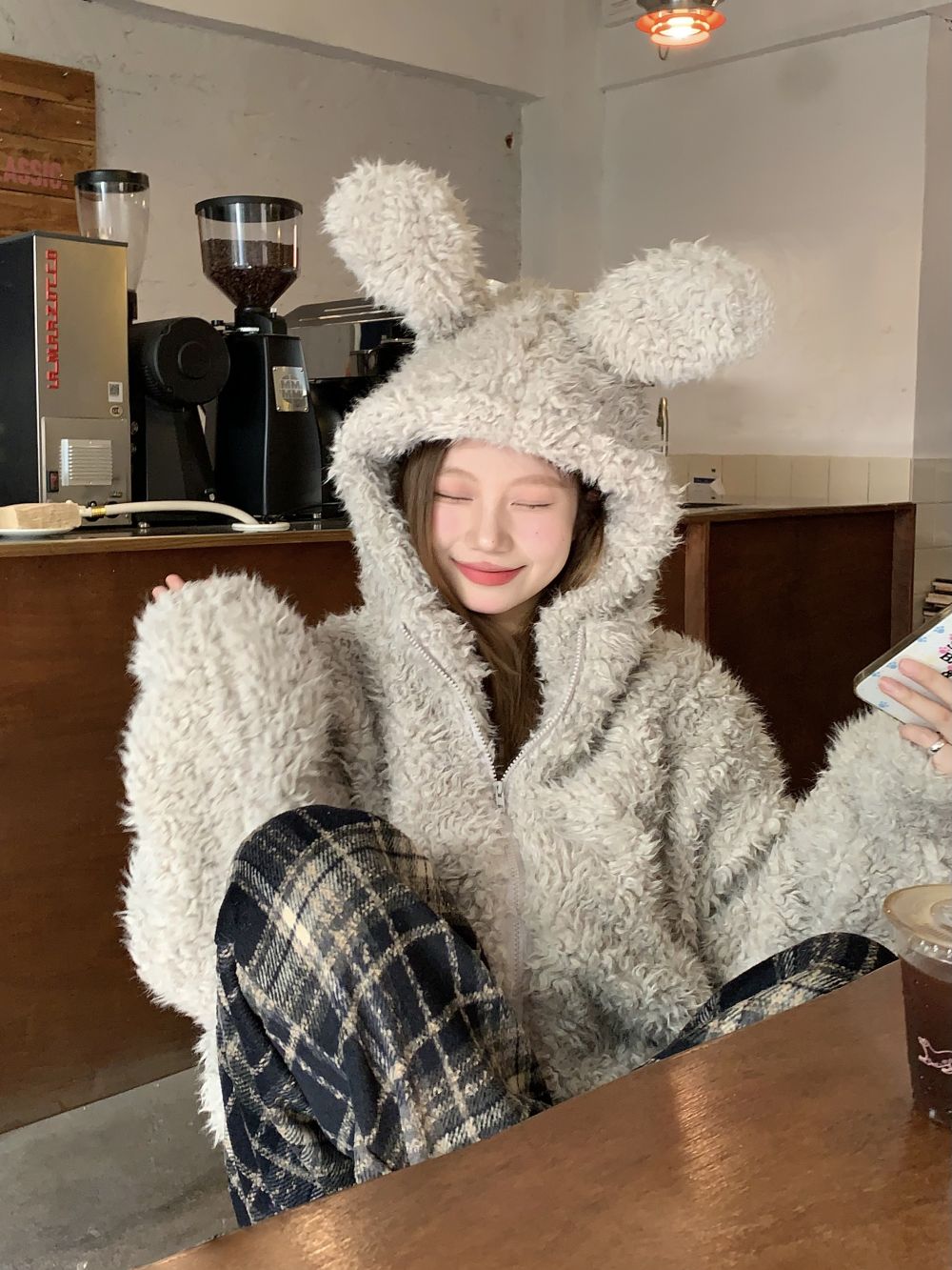 實拍三標齊小香風熊耳朵短外套保暖連帽羊羔毛可愛上衣