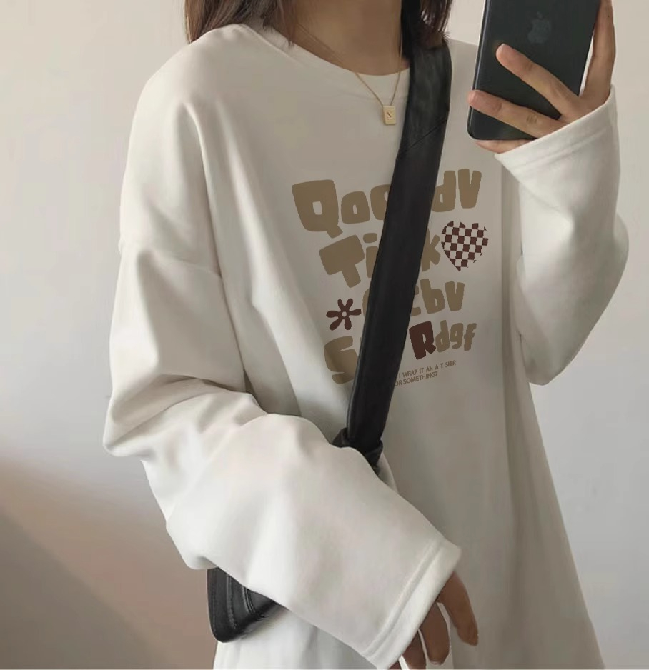 Pure cotton 220 grams 21 count combed precision live quality printed autumn inner wear long-sleeved T-shirt for women