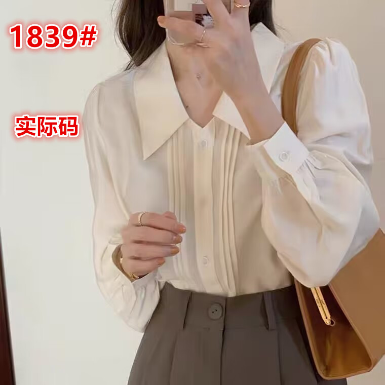 法式白色polo領長袖襯衫女設計感小眾雪紡內搭襯衣小個子上衣