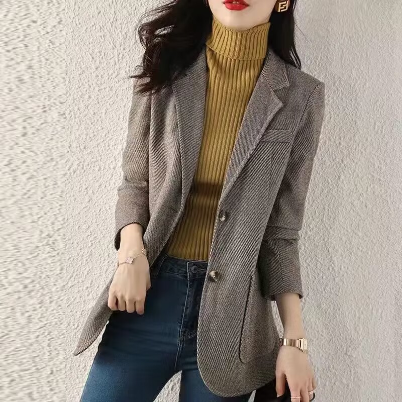 High-end gray suit jacket for women 2023 spring new Korean style casual temperament popular small suit top