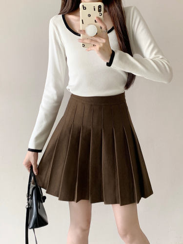 Real shot ~ Large size fat autumn and winter versatile woolen skirt for women with high waist and slimming A-line pleated short skirt