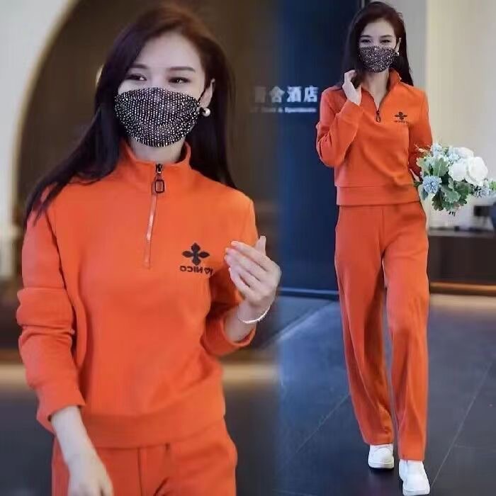 2023春秋季休閒運動服套裝女新款時尚韓版寬鬆大碼洋氣長褲兩件套