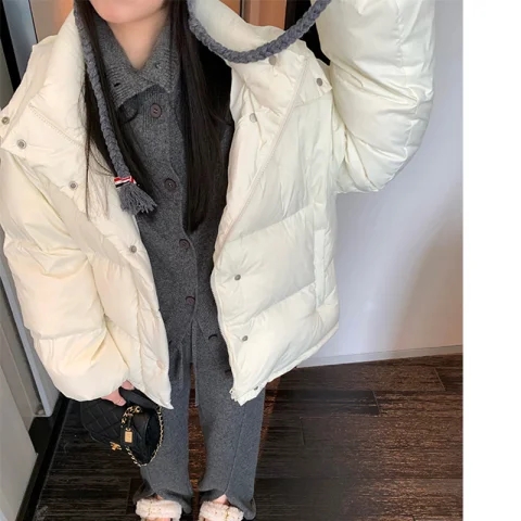 奶呼呼粉色羽絨棉服女裝短款2023年潮韓版小個子棉衣麵包服外套冬