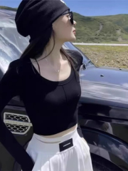 210g 92% cotton 8% spandex women's long-sleeved T-shirt with a design sense, 2023 spring and summer new Korean style