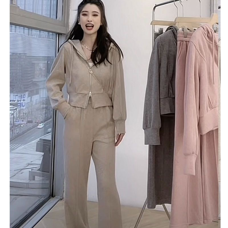 運動服套裝女春新款休閒時尚2023秋季簡約百搭雙拉鏈兩件套潮