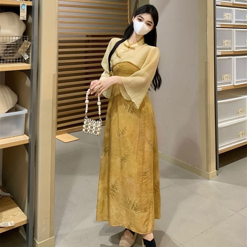 原版做法+拉鏈吊帶連衣裙女秋季新款小衫收腰氣質長裙子兩件套