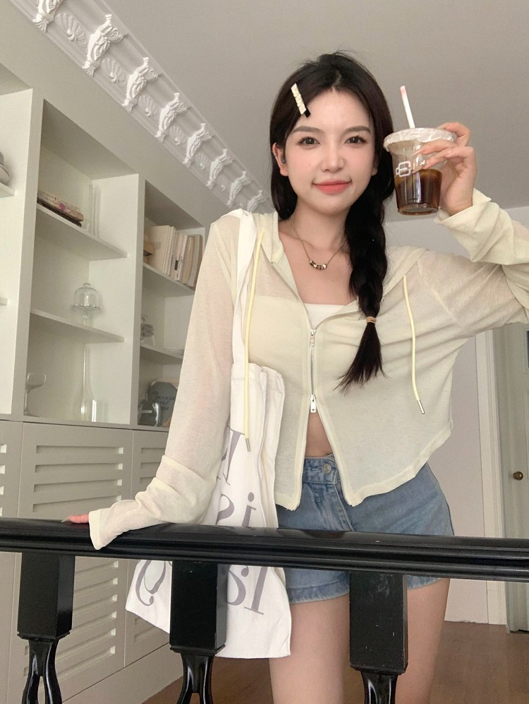 小個子薄款連帽防曬衣開衫外套女夏秋季甜美設計感休閒短款上衣