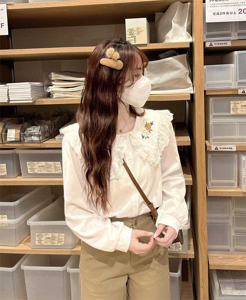 高品質秋季甜美娃娃領長袖襯衫女裝設計感小眾襯衣法式獨特别致