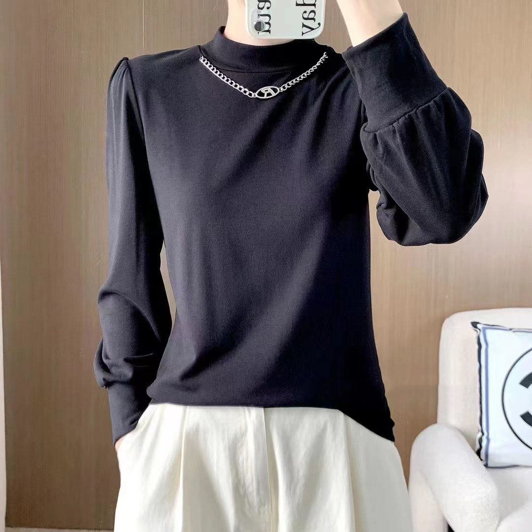 泡泡袖氣質毛衣女歐2023新款秋冬時尚洋氣半高領打底衫女內搭