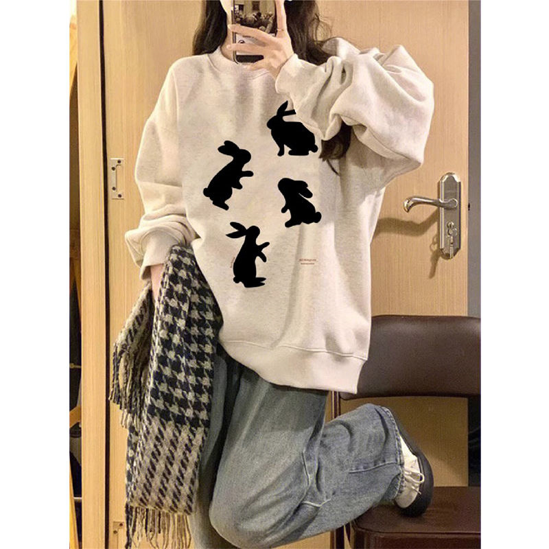 設計感美式復古hiphop圓領衛衣女秋冬季慵懶上衣