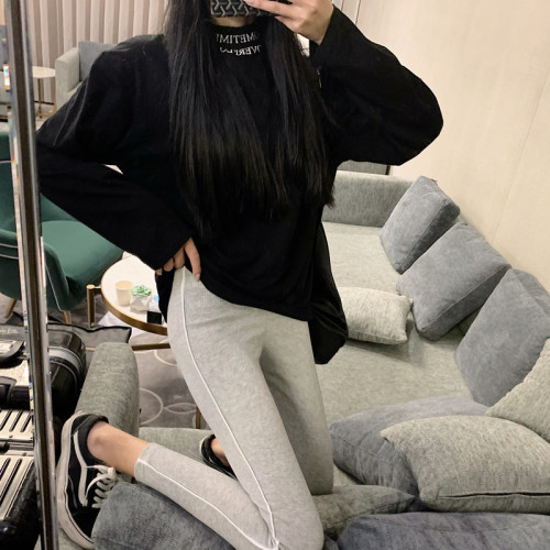 Real photos of autumn versatile high-waisted slim knitted sports leggings tight-fitting casual pencil pants for women