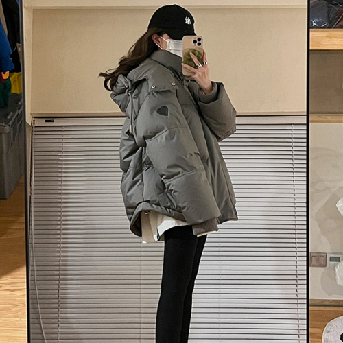 Gray love hooded down jacket for male and female students, couple wear, autumn and winter cotton coat