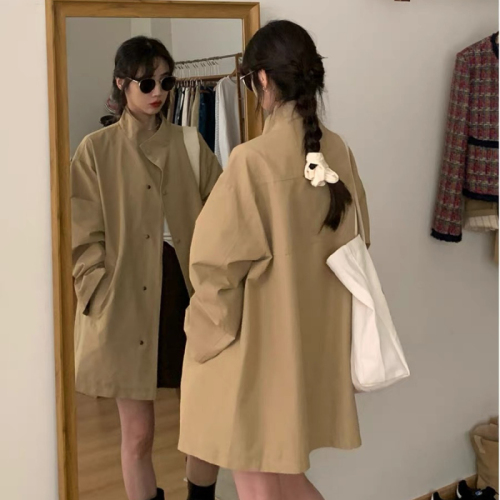 Khaki mid-length windbreaker jacket for women 2023 autumn and winter new style this year's popular coat for small people