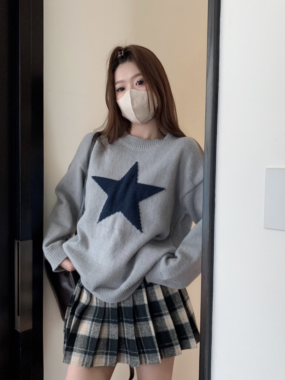 實拍 新款韓版星星慵懶寬鬆百搭套頭休閒學院風毛衣