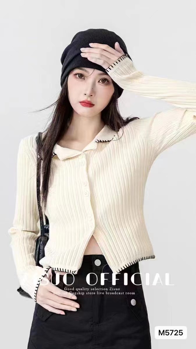 秋冬新款韓版時尚休閒西裝領狗牙繡花邊開衫上衣女