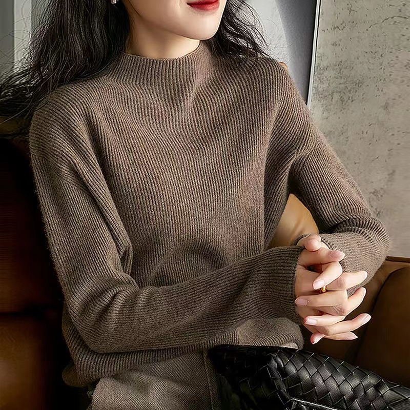 半高領毛衣女士2023秋季新款純色慵懶彈力內搭長袖針織打底衫