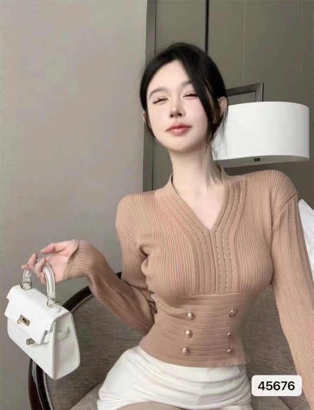 秋季新款設計感法式小香風V領雙排扣收腰顯瘦長袖上衣女